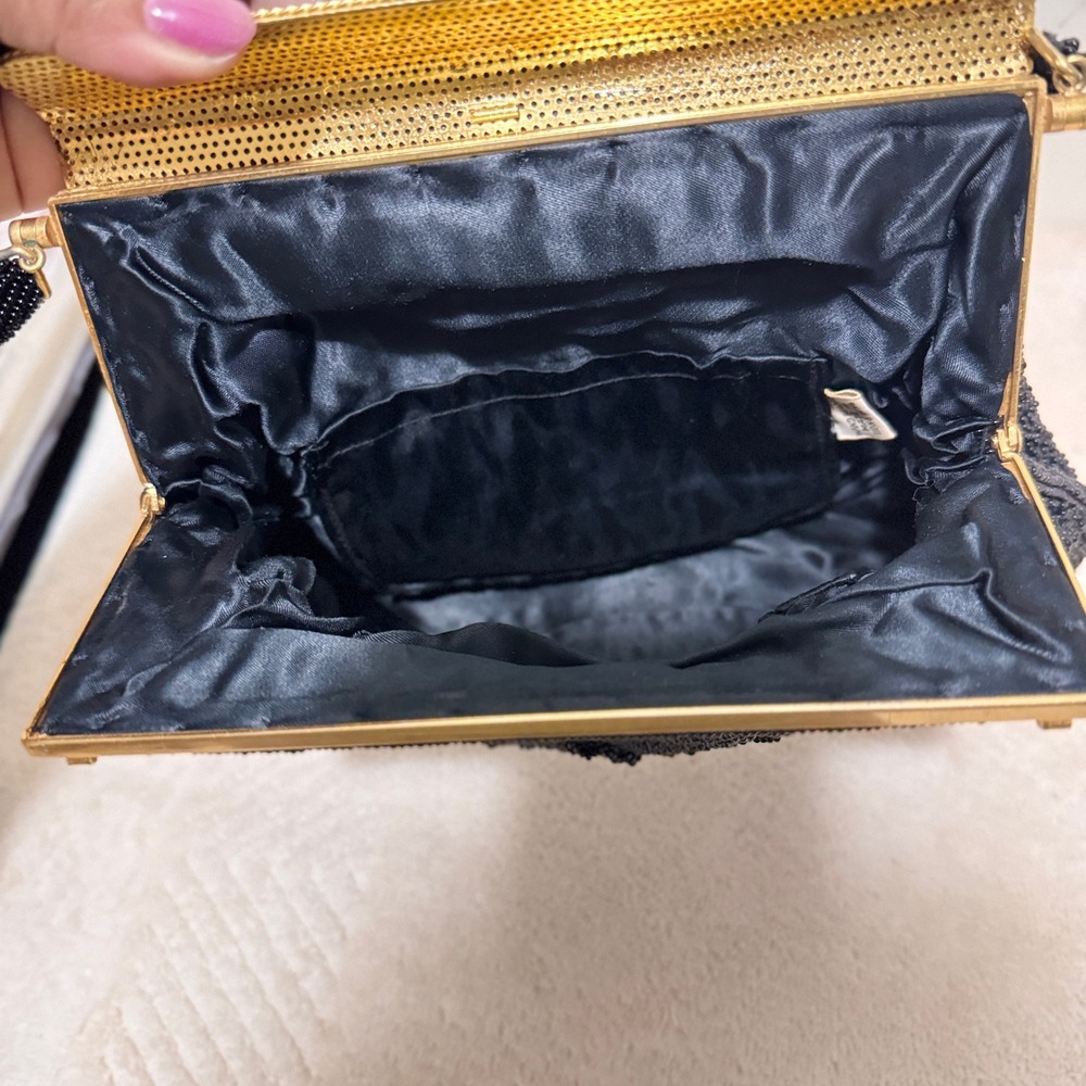 Vintage 1960s Black Hand Beaded Floral Evening Handbag Made in Hong Kong - Picture 7 of 14